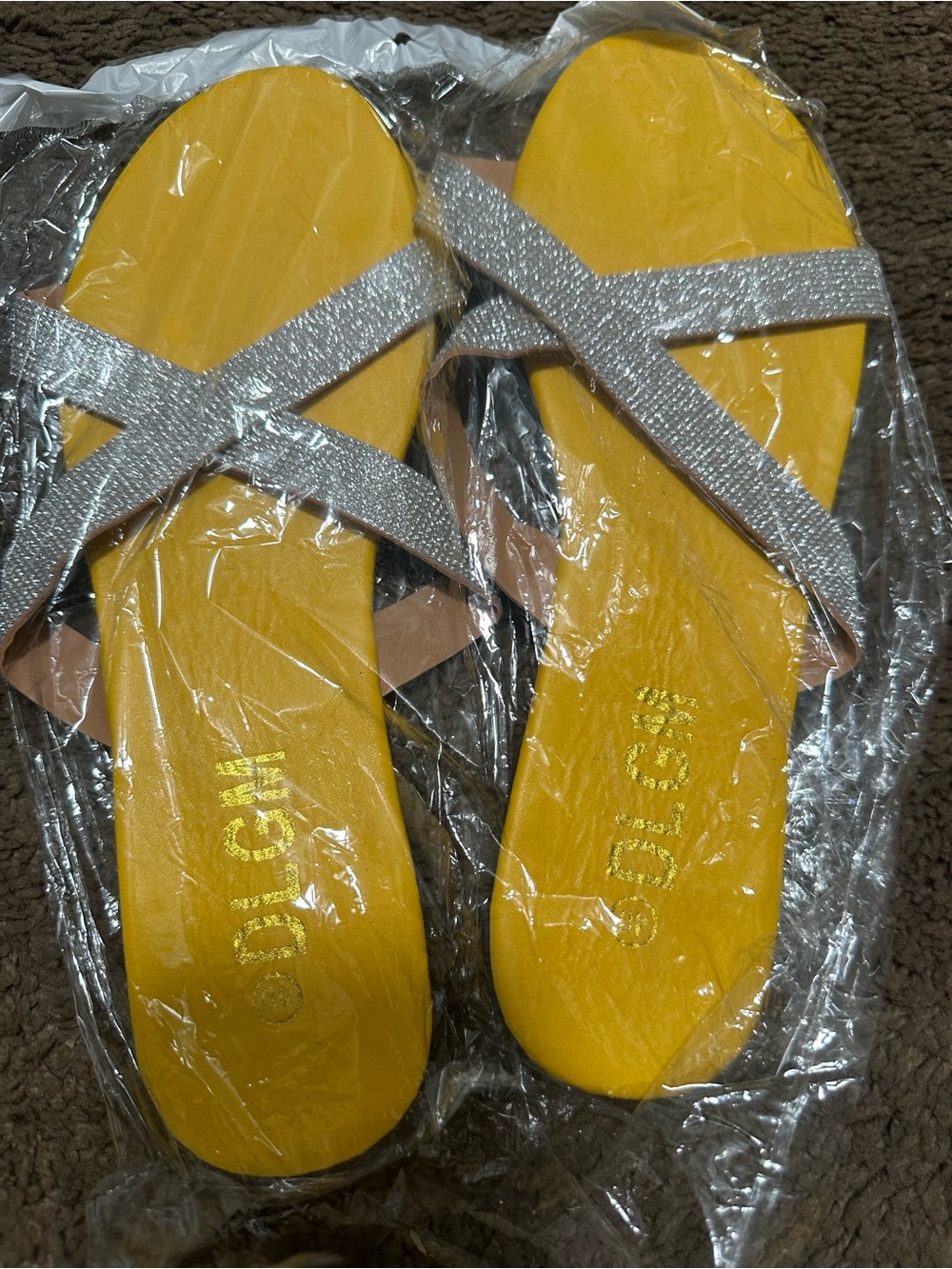 Catalina Yellow Footbed Sandals with Silver Sparkle Straps